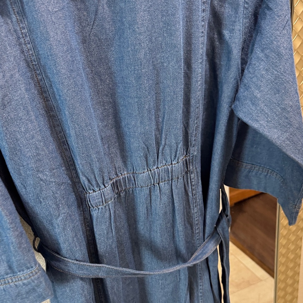Classic Blue Denim Shirt Dress with Tie Waist - Picture 7 of 7